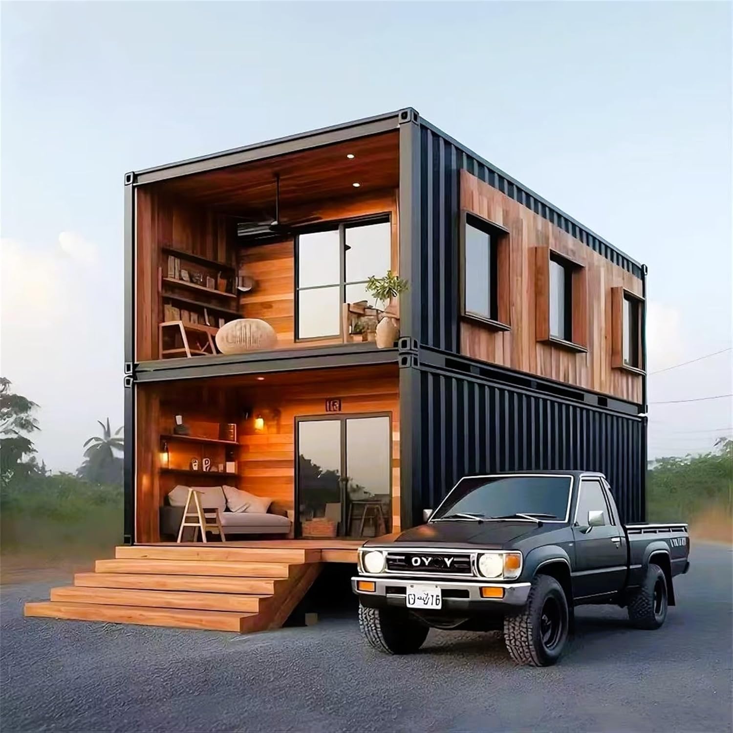 Luxury Beachfront Container Bar - Modern Prefab Mobile Restaurant with Outdoor Deck - Customizable Modular Food Kiosk