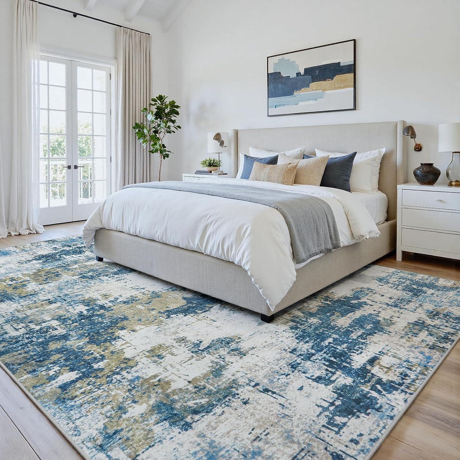 Area Rug 5x7 Living Room Rug Washable: No-Slip Abstract Soft Thin Large Black Rugs, Indoor Floor Stain Resistant Modern Carpet for Bedroom Dining Room Farmhouse Nursery Home Office (Black, 5'x7')