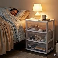 Vista 7 de Wide 3-Drawer Cart – White Plastic Mobile Storage Organizer For Home & Office (White)