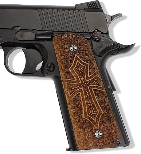 URAY 1911 - Empuñaduras de tamaño completo, CNCbandera estadounidense híbrida hecha a mano y empuñaduras de pistola Christian Cross, accesorios de