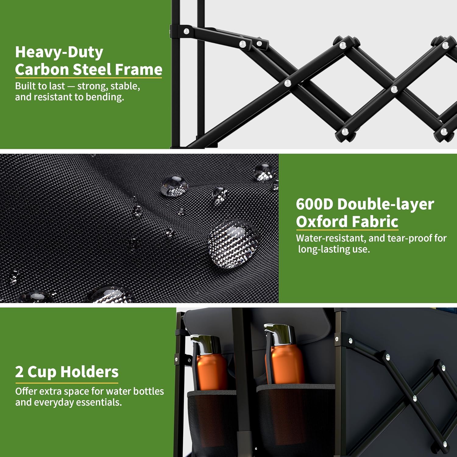 Collapsible Wagon with Wheels, Wagons Carts Foldable 220 lbs Heavy Duty, Folding Utility Wagon Cart with All-Terrain Wheels, Telescoping Handle & 2 Cup Holders for Beach Garden Grocery Shopping