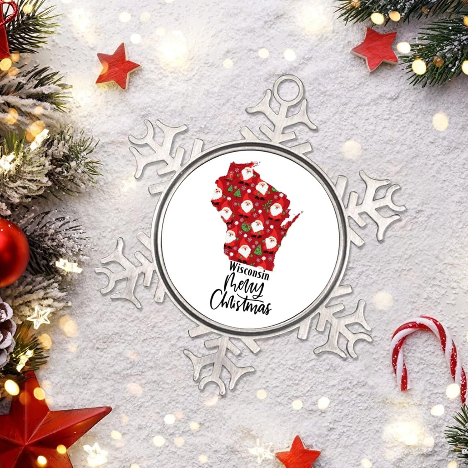 Snowflake Ornaments Wisconsin Home State Personalized Christmas Ornaments 2022 Merry Christmas Christmas Tree Ornaments Metal Souvenir Xmas Tree Hang Pendant Exchange Long Distance Gift 3 Inch