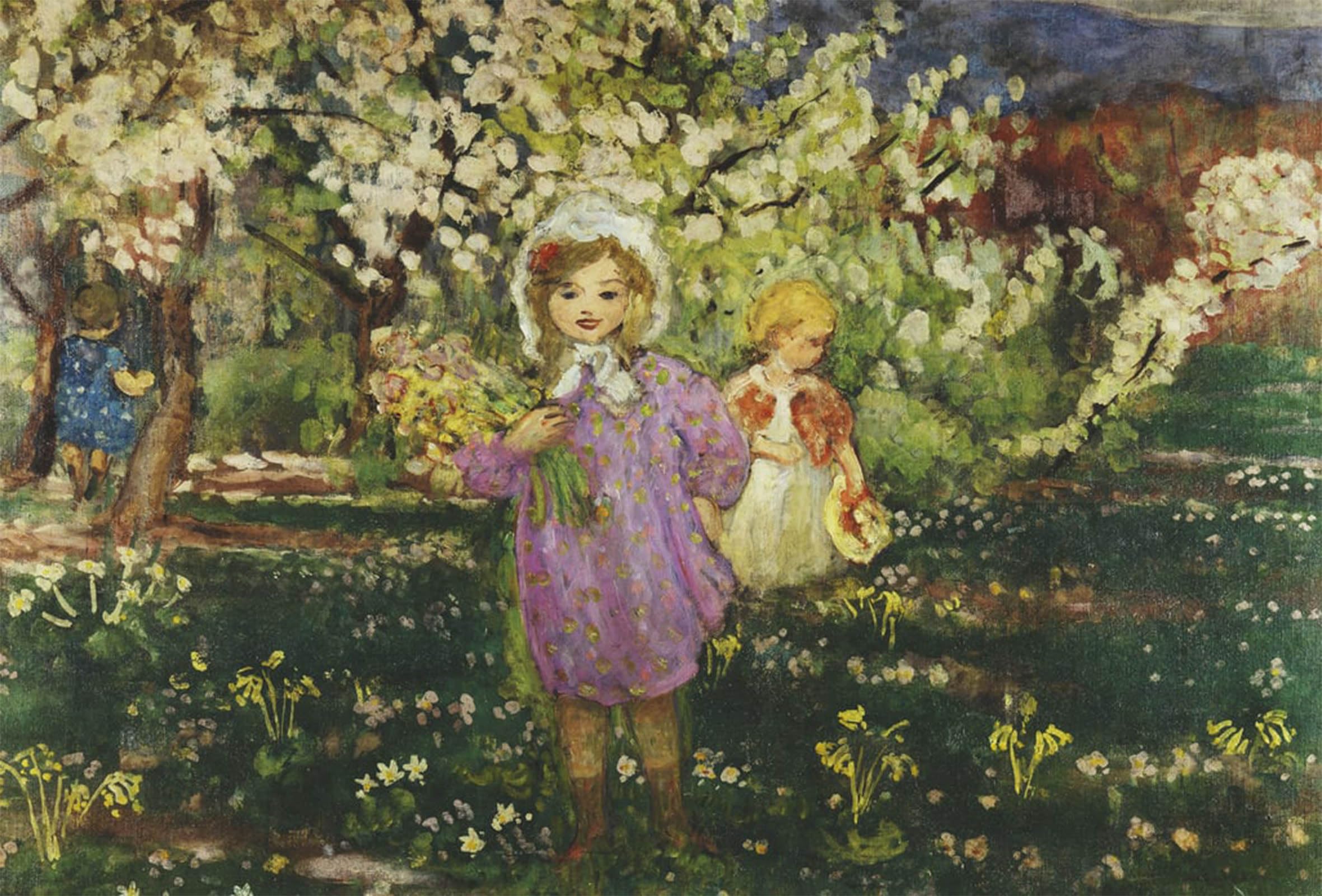SERENDIPITP Vintage Wall Art Canvas Nordic Poster Canvas Print Picture Children in an Orchard in Blossom by Henri Lebasque Wall Art Poster for Home Decor 60x90cm