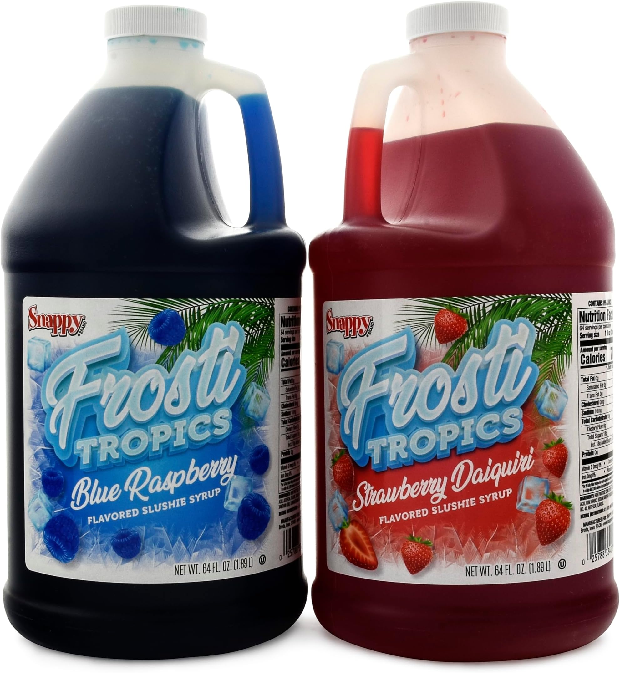 Frosti Tropics Blue Raspberry and Strawberry Daiquiri Slushie Mix, Slushie Syrups for Machine, Drink Mixers for Cocktails, Slushy Drink Mixes for Alcohol, 1/2 Gallon, 2 Pack