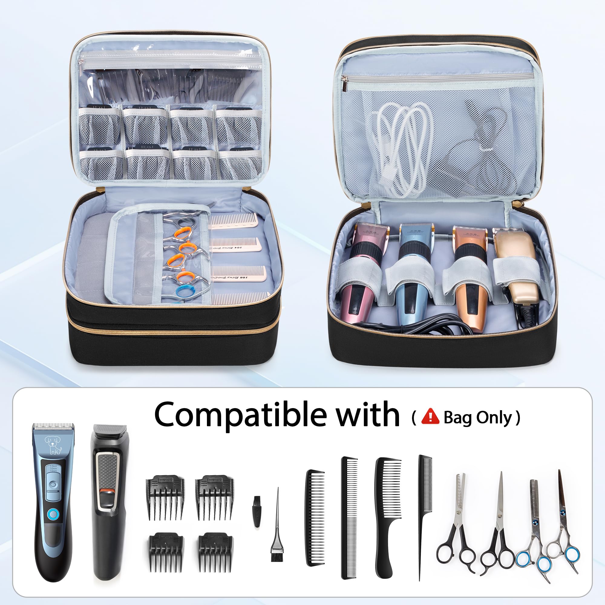 CURMIO Sac Double Couche pour Tondeuse à Cheveux, Étui de Transport Compatible avec SUPRENT, Hatteker, Wahl, GLAKER et la Plupart des Tondeuse Standard et Accessoires de Coiffure, Noir