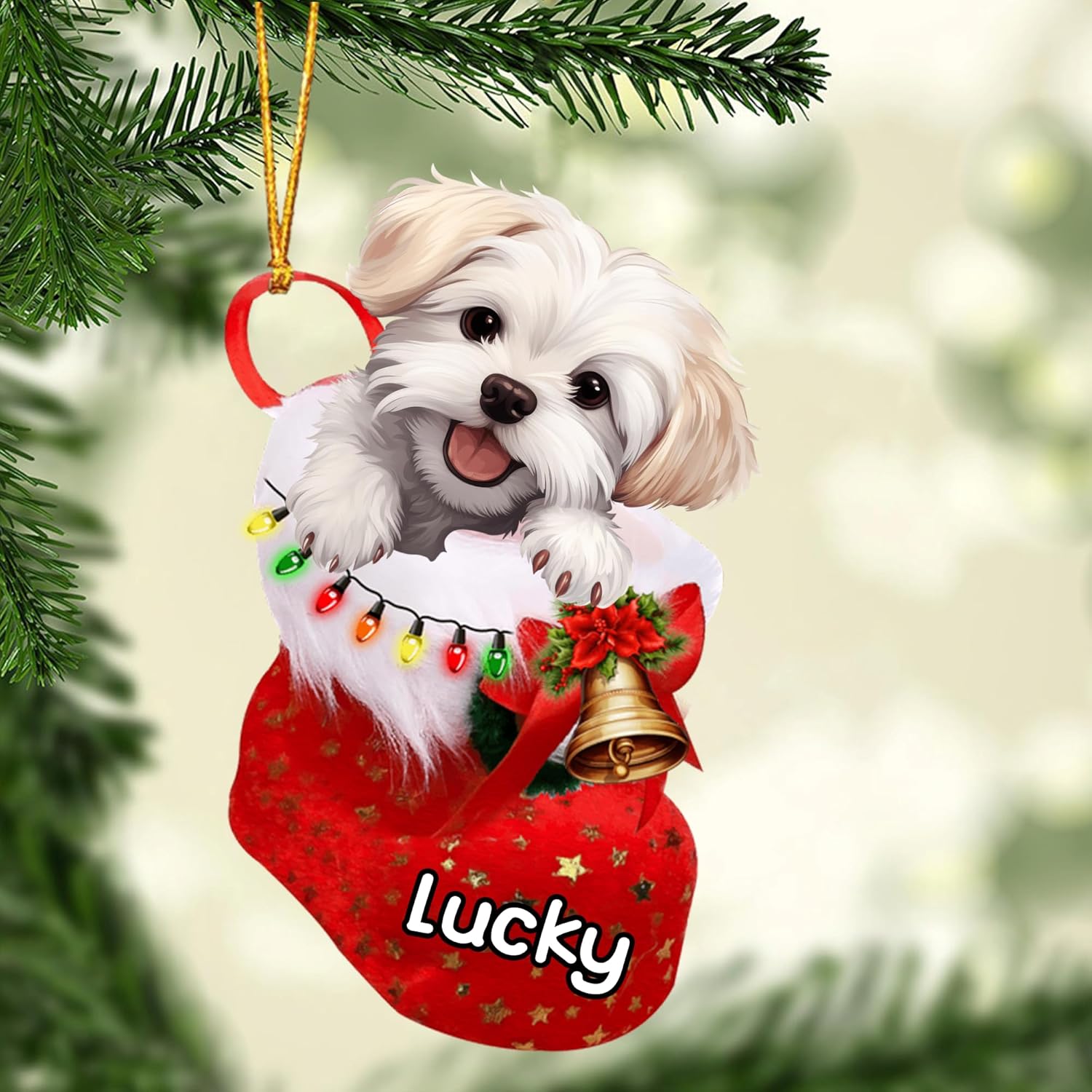 Personalized Maltese Dog Christmas Ornament, Custom Maltese