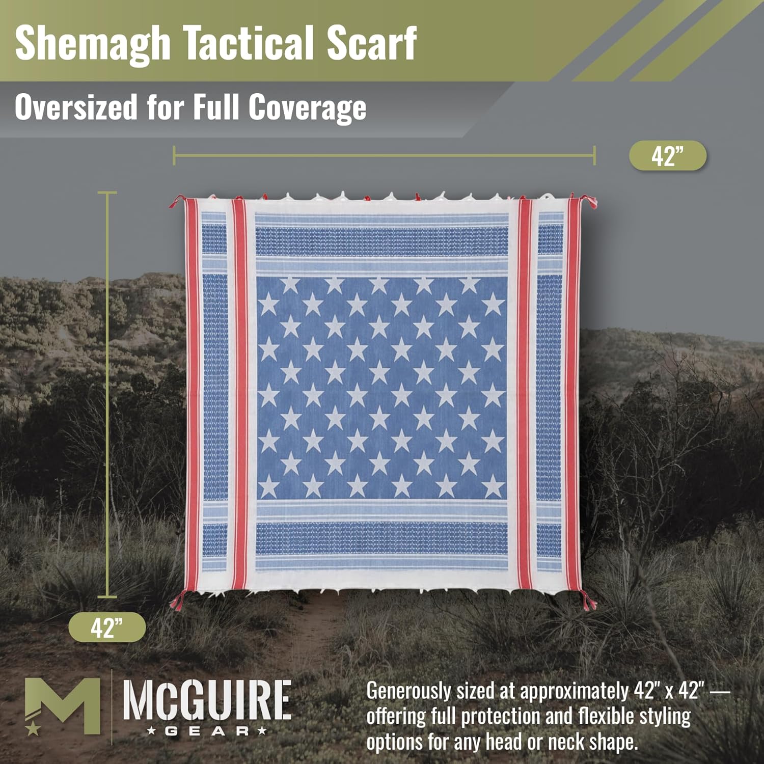 M MCGUIRE GEAR Shemagh Tactical Scarf, Middle Eastern Desert Hood, Bandana, Keffiyeh, Military Style, 100% Cotton, 42" x 42" - Image 6