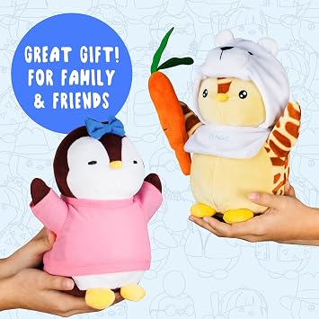 BANDAI Pudgy Penguin Plush Buddy with Carrot Toy | Soft, Cuddly Penguin Toy for Fans of Cute Things