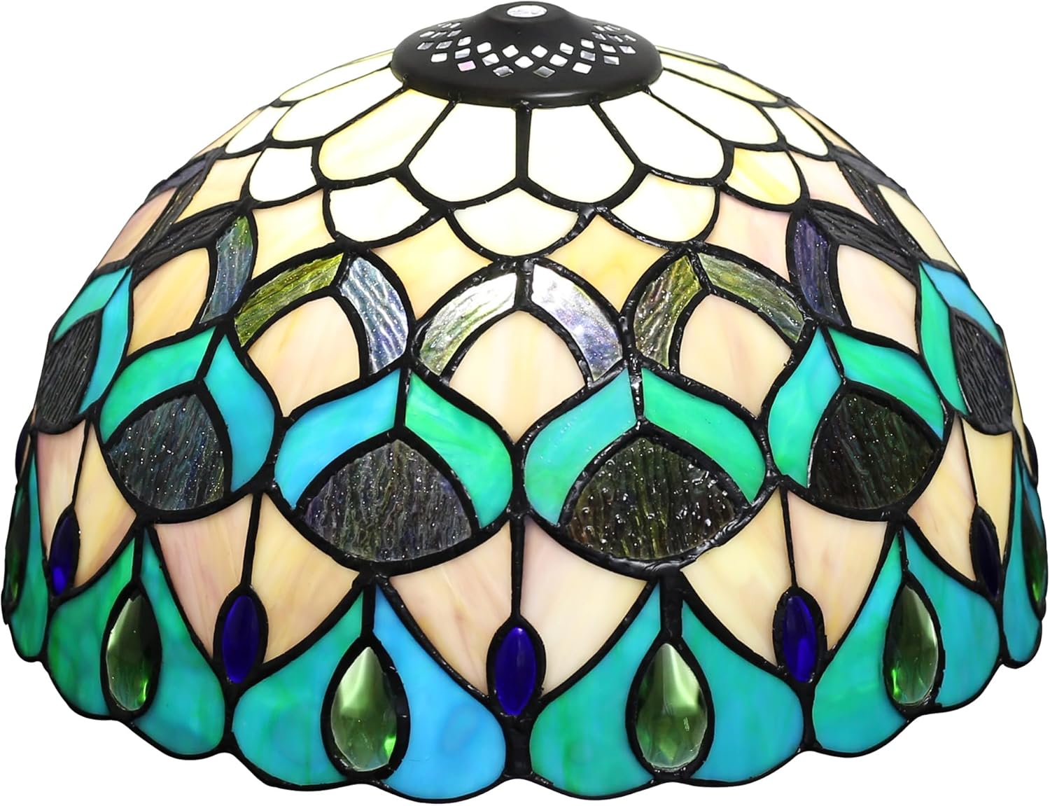 Tiffany 12-inch Blue Peacock Tail Stained Glass Lampshade, including only the lamp ring, suitable for chandeliers, bridge floor lamps and spotlight floor lamps (lampshade only) 12-inch peacock tail