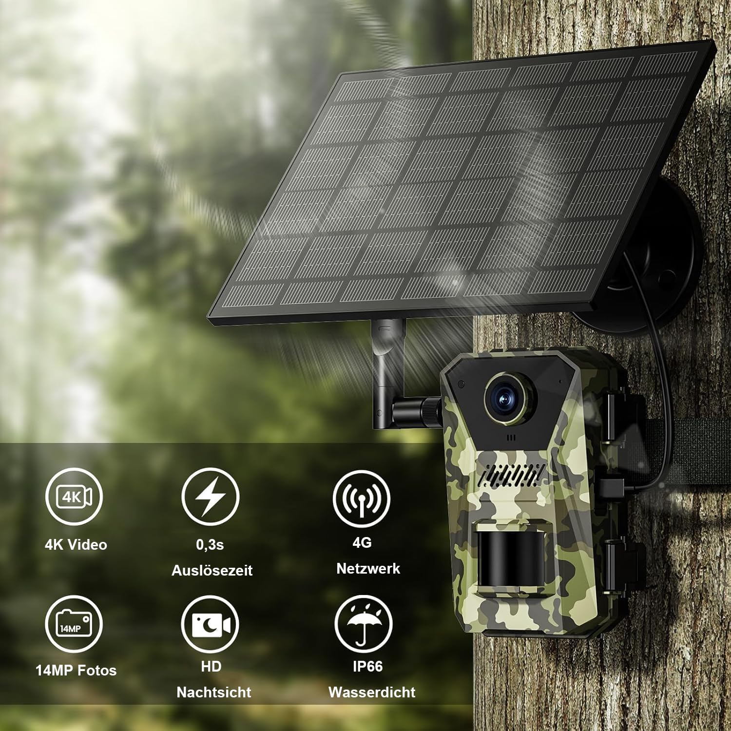 Naturepar F8 Wildkamera – 14MP 4G Wildkamera mit Nachtsicht und Bewegungserkennung 4K Wildtierkamera mit 60MP, WLAN, APP-Steuerung, Nachtsicht & IP66 wasserdicht