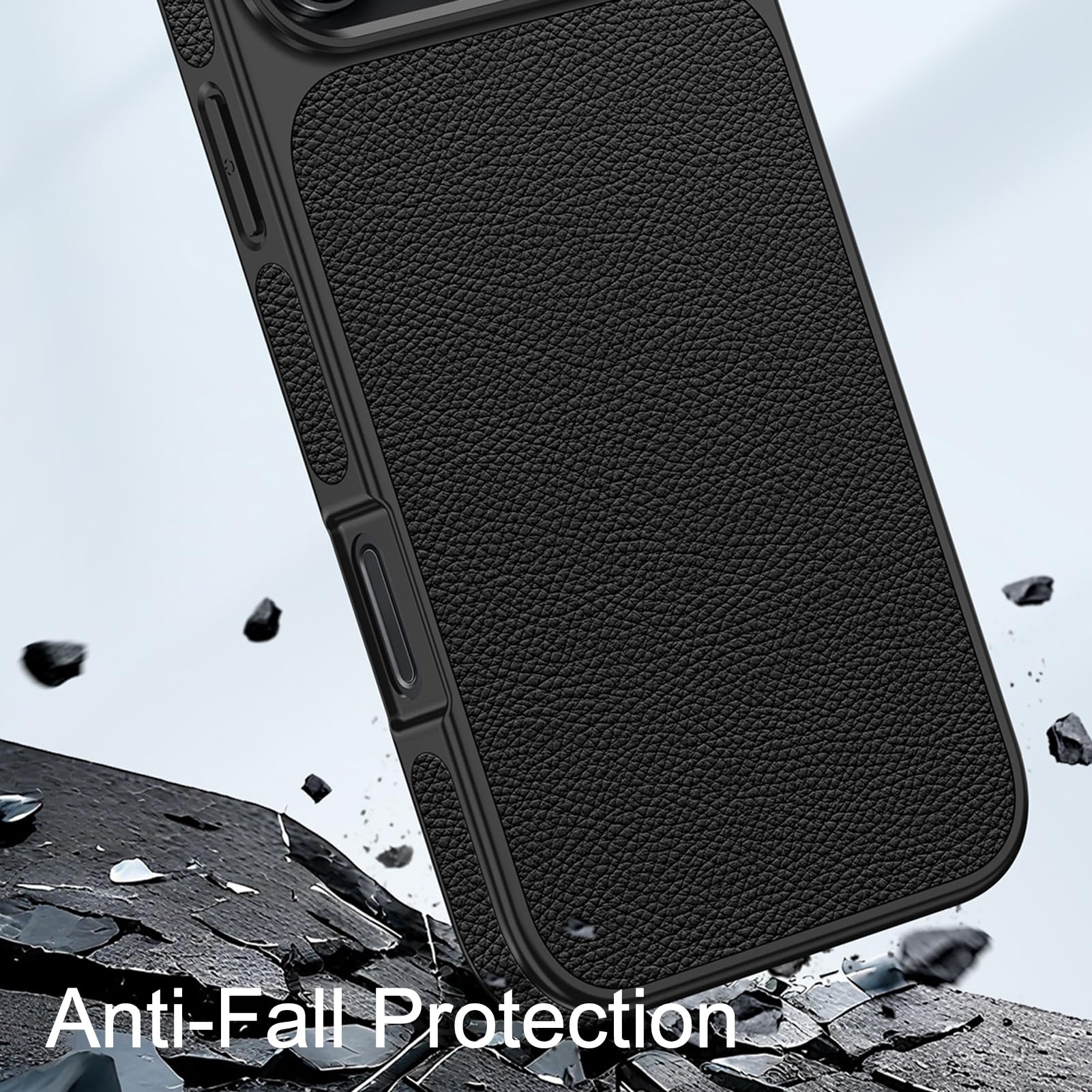 Edle Hülle für iPhone 17 Pro Max/17 Pro/Air/17, Luxus Echtes Leder Schutzhülle rutschfest Litschi Textur Stoßfest Handyhüllen,Schwarz,Air