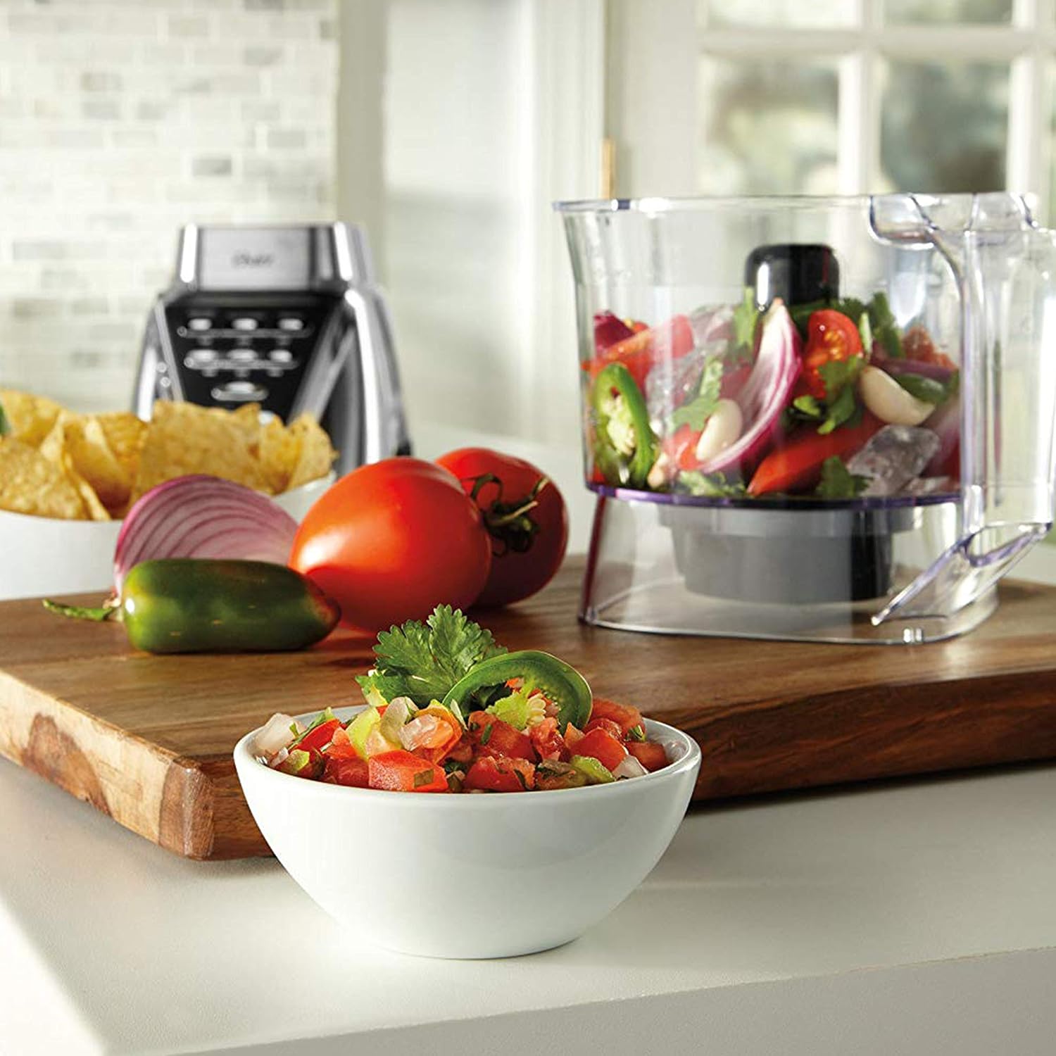 Oster Pro 1200 Blender with Glass Jar plus Smoothie Cup & Food Processor Attachment, Brushed Nickel (Renewed)