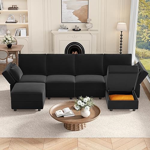 Vesgantti Sofás seccionales con asientos de almacenamiento, sofá modular convertible en forma de L de 118 pulgadas, 4 asientos y 2 otomanas, diván