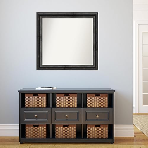 Miniatura 5 de Amanti Art Espejo de baño negro para sobre el fregadero, 32 x 34 pulgadas, espejo rectangular negro de pino rústico, marco de madera rústica grande,