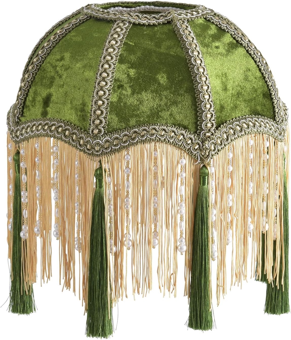 xiaojuande-Lampshade with tassels, Premium Classic Victorian, Style Bell Shape Scallop velvet top replacement lamp,9.8“Width 11.3”height(olive green)