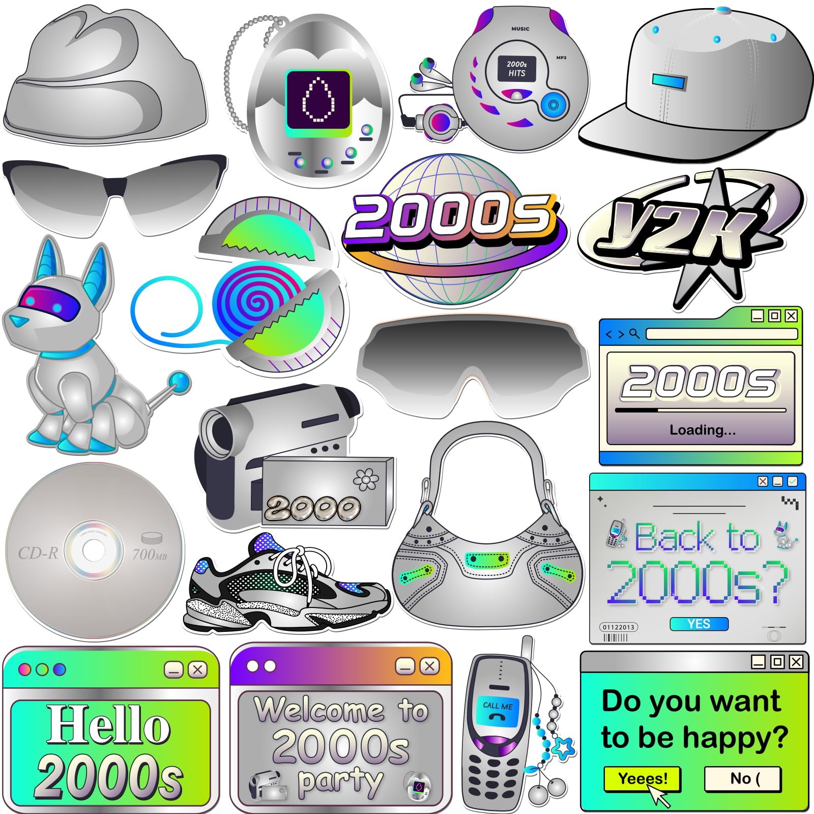 2000s Photo Booth Props, Funny Birthday Photoshoot Party Photography Props 00s Y2K Boy Girl Centerpiece Sticks Graduation Decorations 20 PCS