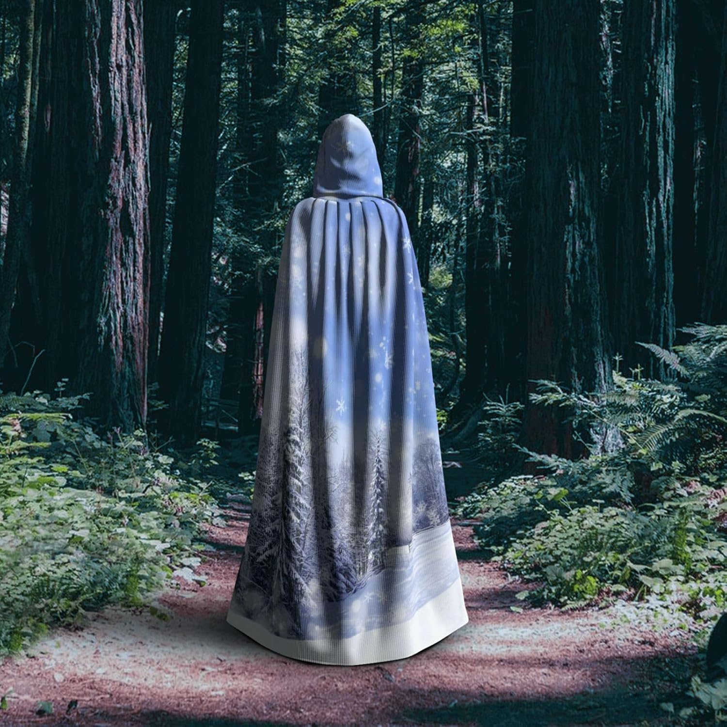 (Winter Landscape) Unisex Hooded Cloak Cape with Hood Halloween Cosplay Costume Robe for Men Women