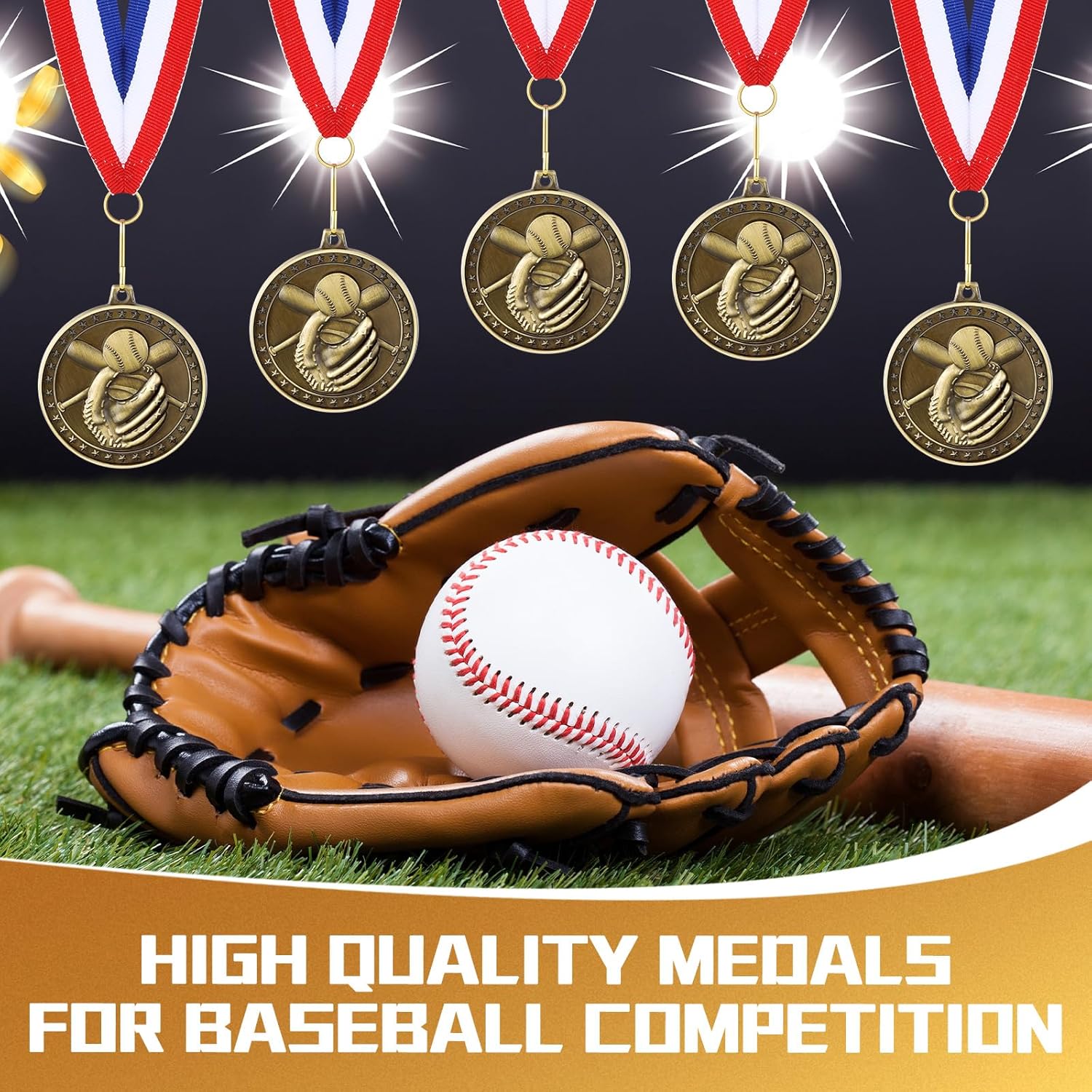 60 Pcs Sports Award Medals Bulk 2 Inch Bronze Trophies with Neck Ribbons Football Basketball Baseball Soccer Cheerlead Winner Medal for Team Gift Sport Party Games Prize Supply