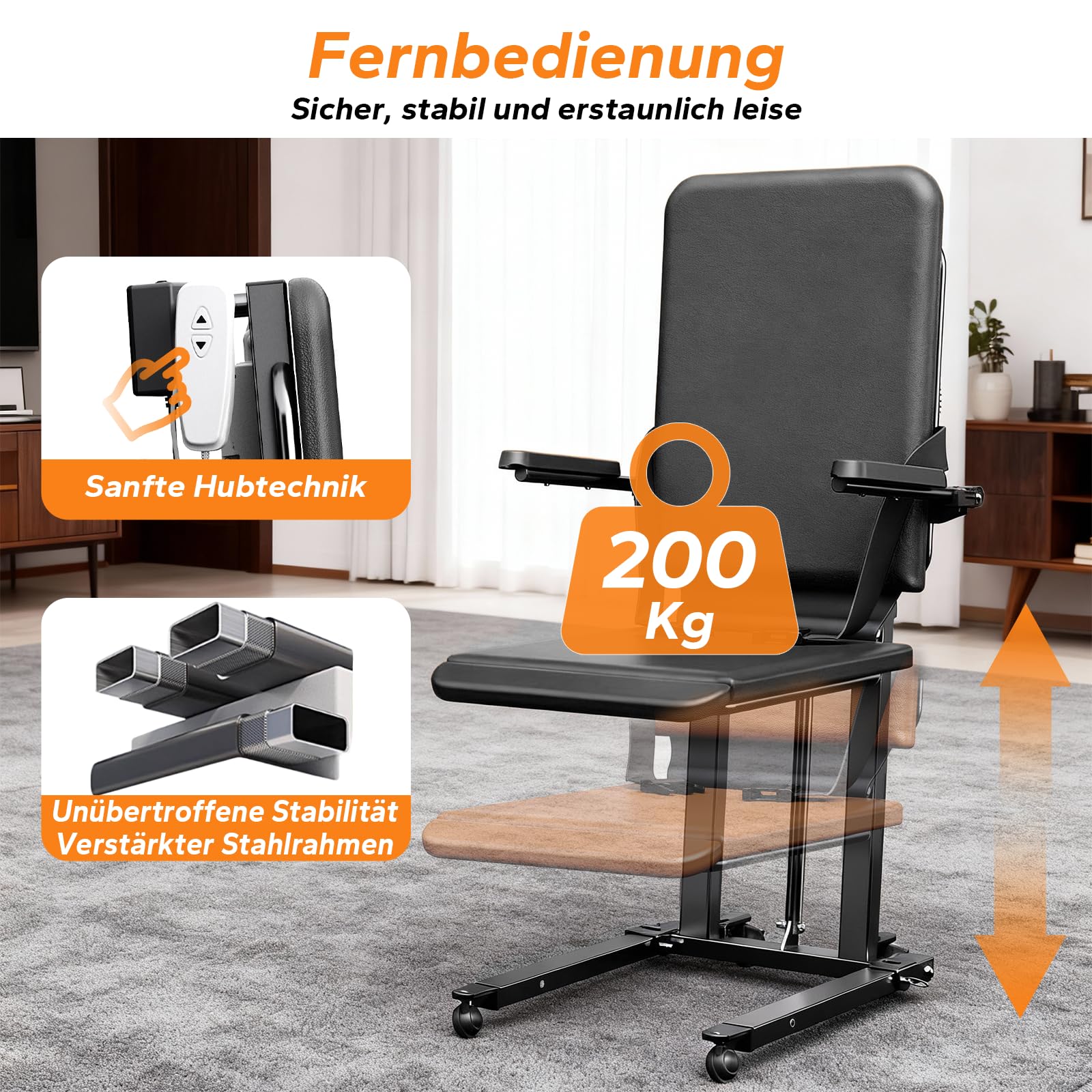 Elektro Aufstehhilfe 200 KG Tragfähigkeit für Senioren, Schwarz | Upgrade Stahl Aufstehhilfe Senioren, PU Polster, Für Heim, Krankenhäuser & Pflegeeinrichtungen