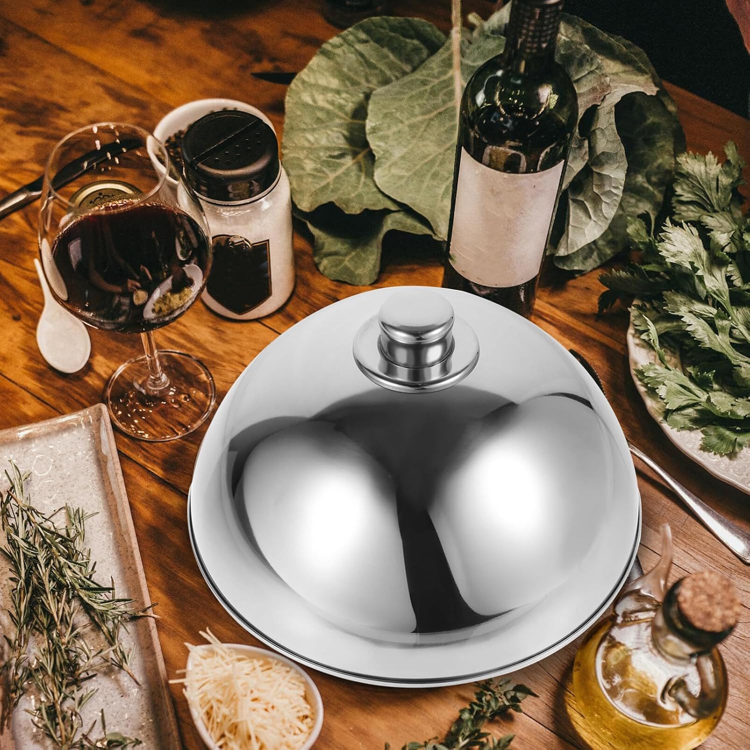 IMIKEYA Stainless Steel Food Dome Cover, 10Inch Cheese Melting Dome Dish Cover Food Lid Steam Basting for Griddle Grill Home Restaurant