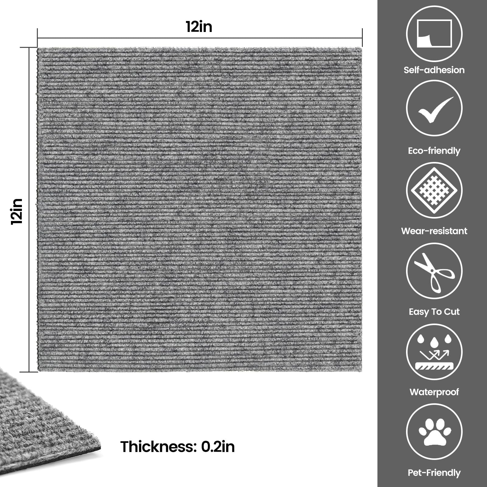 10Pcs Carpet Tiles Peel and Stick 12 x 12 Non-Slip Self Adhesive Squares Carpet Floor Tile Reusable Waterproof — view 2