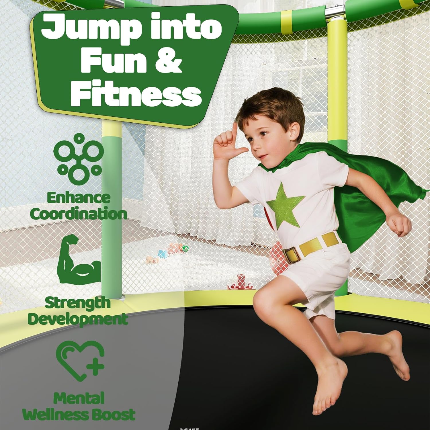 55" Trampoline for Kids, 440lbs Capacity Indoor & Outdoor Toddler Trampoline, Gifts for Boys & Girls
