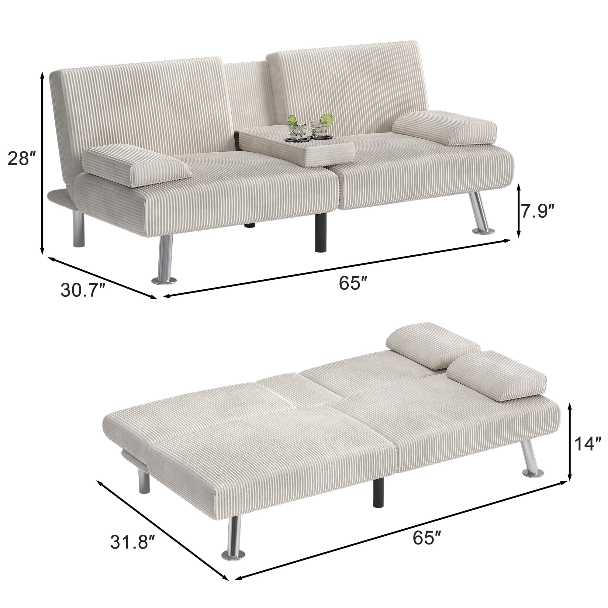 Snapklik.com : Shahoo Modern Upholstered Convertible Folding Futon Sofa Bed