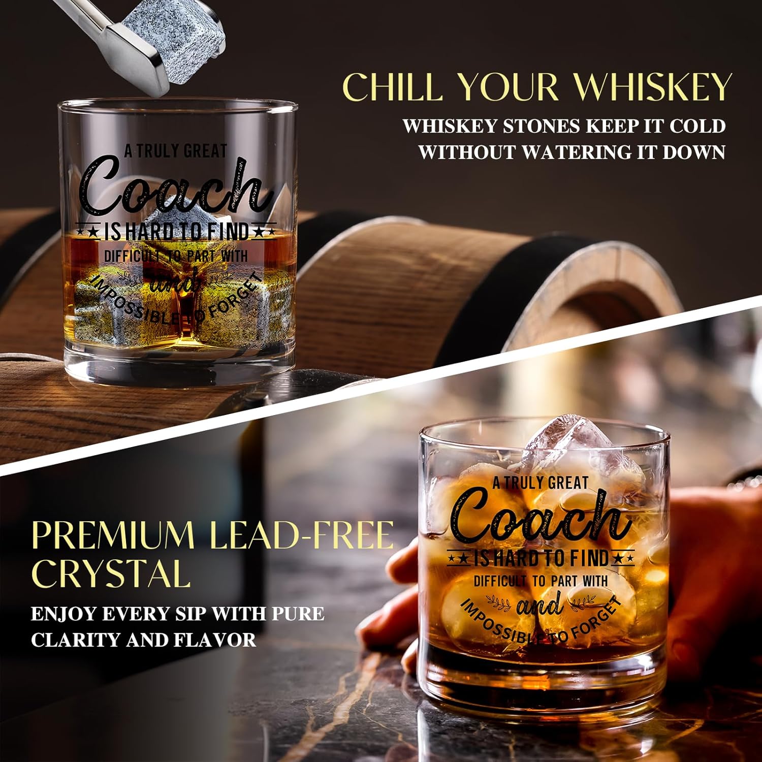 14 Pcs Coach Gifts for Men Whiskey Glass Set, Coaches Appreciation Gift with 11 Oz Whiskey Glass Coaster Stones Crystal Plaque Baseball Cap Socks Keychain Whistle, Best Coach Birthday Christmas Gift - Image 4
