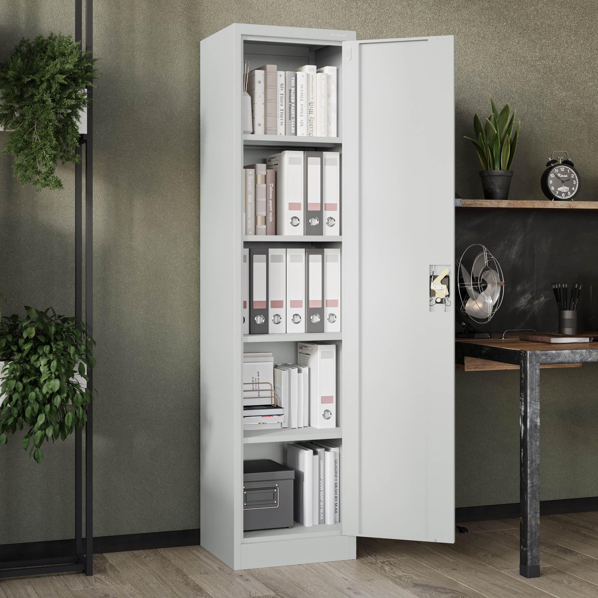 Jan Nowak Aktenschrank Büroschrank Metallschrank Lagerschrank 4 Fachböden Flügeltür Drehgriff Pulverbeschichtung Metall 185 cm x 45 cm x 40 cm (Grau)