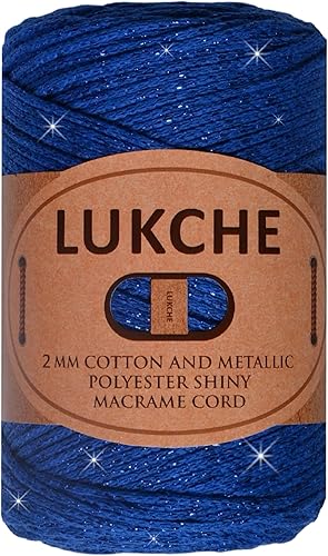 Lukche Cordón de macramé brillante de algodón y poliéster, 0.118in, 224 yardas, 75% algodón, 25% poliéster metálico, bolsa de macramé colorida para
