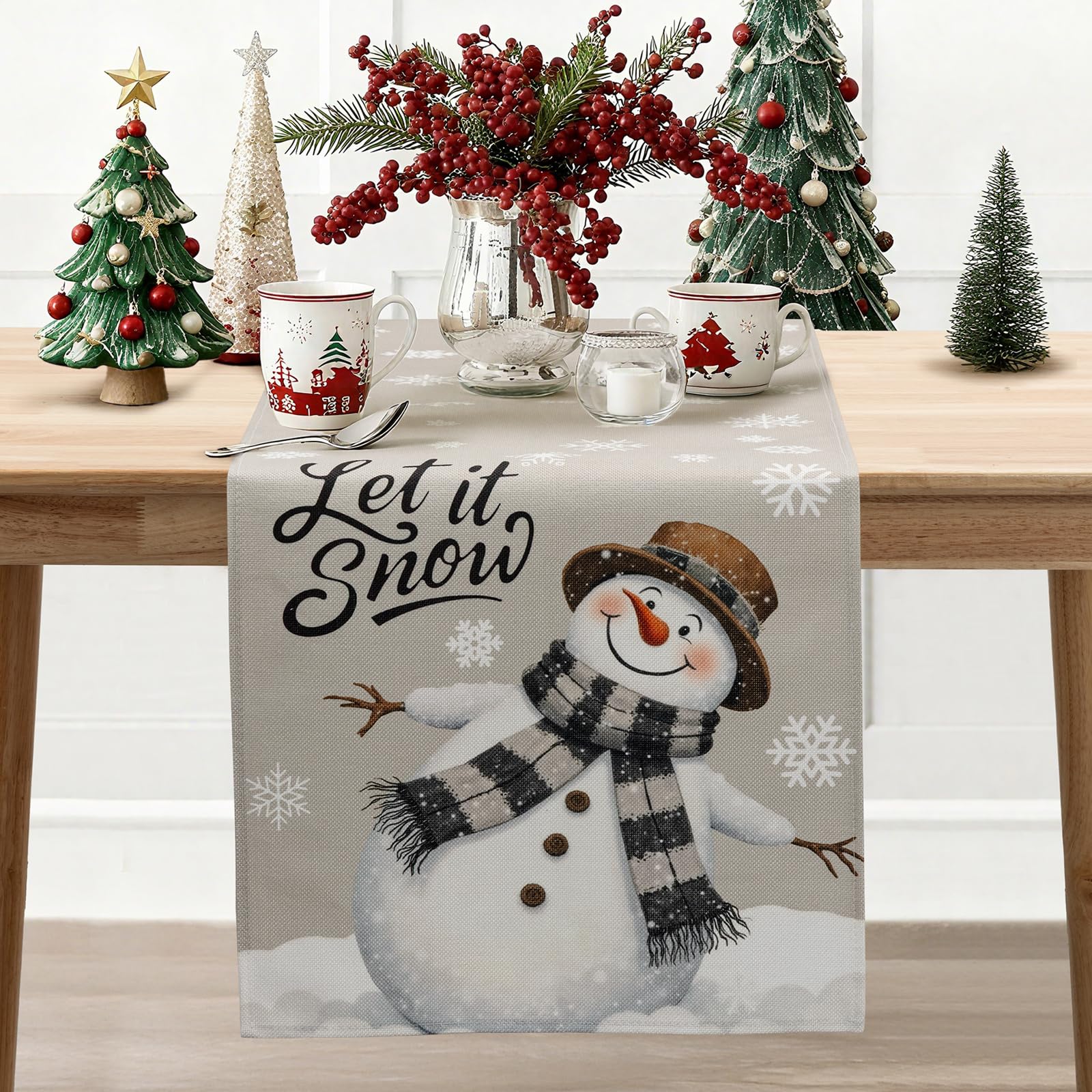 Joyoldelf White Christmas Table Runner 40X180 Cm - Festive Winter Xmas Table Runner For Kitchen Dining Room Holiday Decor - Christmas Decorations For Home Party Buffet Table Setting