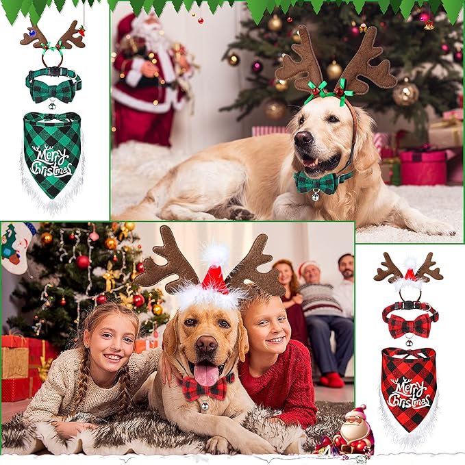 Disfraz Navideño para Perro Reno con Bandana y Corbata 6 Piezas miniatura 3