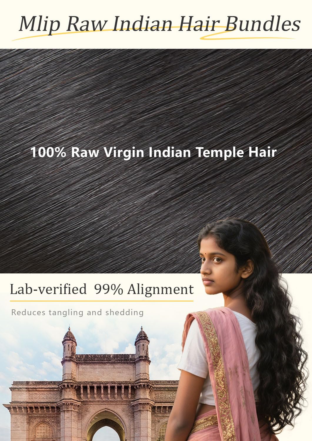 mlip Raw Indian Hair Bundle Straight, Enhanced Quality Bundle, 18A Virgin Hair 20 inches, No Tangle Shedding, Triple the Lifespan, Keep Texture Silky Soft After Multiple Washes, Natural Color