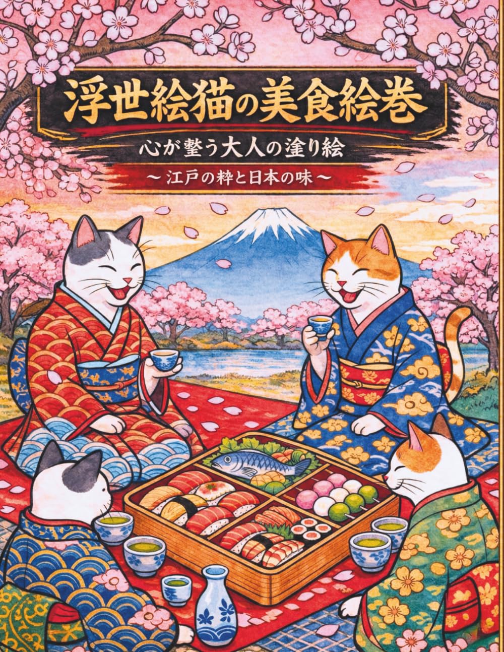 浮世絵猫の美食絵巻: 心が整う大人の塗り絵～江戸の粋と日本の味～
