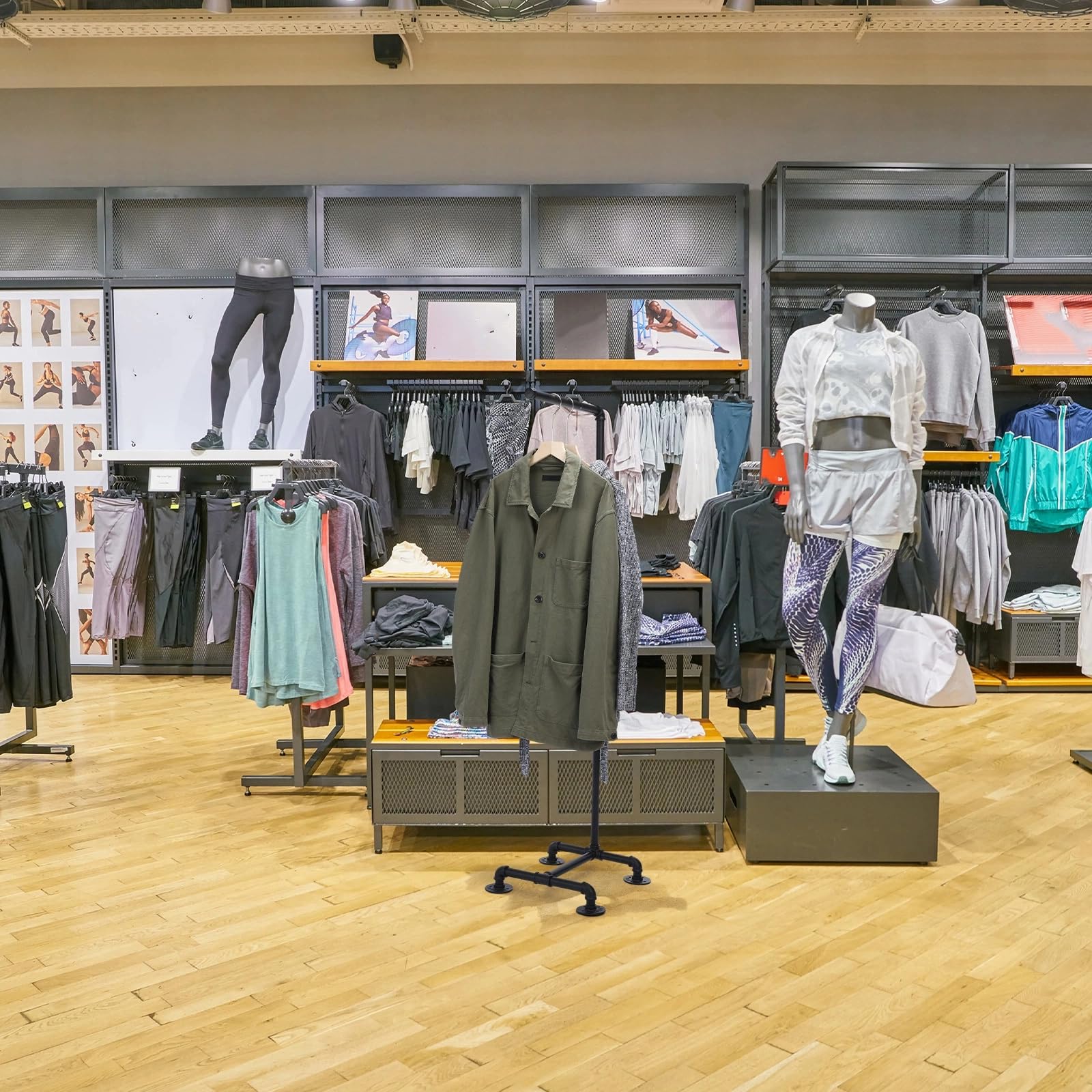 2-Pack Vintage Industrial Display Racks For Clothing & Shoes – Heavy Duty 50LB Capacity, Adjustable Feet, Black