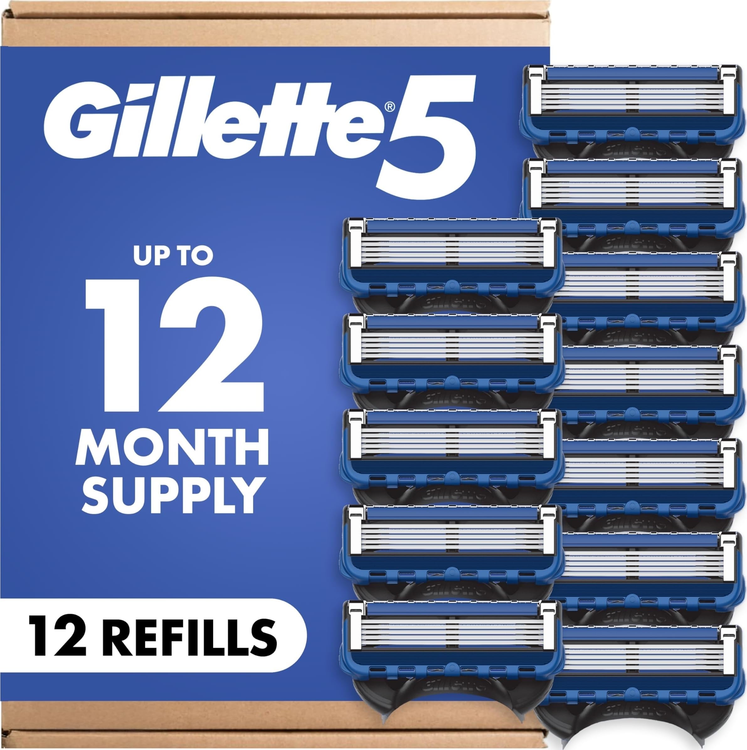 GilletteGillette5 - Recambio para cuchilla de afeitar para hombre, 12 recambios, 12 Refills, , 1 uds. por paquete, 12[set de ]