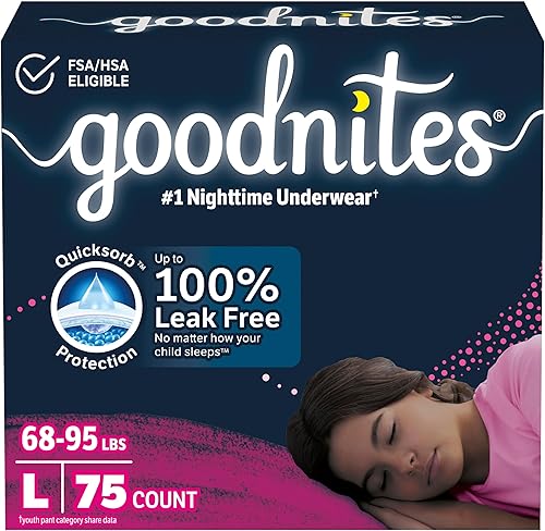 Miniatura 14 de Goodnites Ropa interior nocturna para niñas, talla XXL (120-165 libras), 54 unidades, el embalaje puede variar