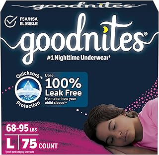 GoodNites Girls' Nighttime Bedwetting Underwear, Size Large (68-95 lbs), 75 Ct (3 Packs of 25), Packaging May Vary
