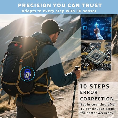 Miniatura 4 de OZO Fitness CS1 - Podómetro fácil para caminar, contador de escalones con pantalla grande, clip y cordón