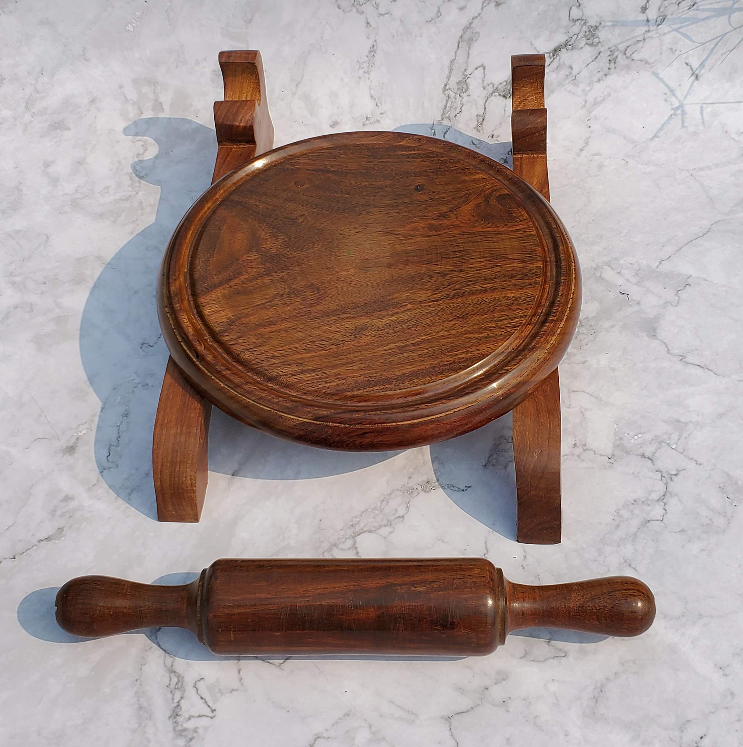 Pure Source India Roti Maker Made by Natural Wood, Fixed Belan Stand in It, Chakla and Belan 10 Inch. — Amazon image 5
