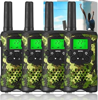 4 Pack Camo Walkie Talkies Kids Toys for 6-13 Years Boys 22 Channels 2 Way Radio Long Range Walky Talky with Flashlight LCD Screen Kids Walkie Talkie for Hiking Camping Xmas Birthday Gift