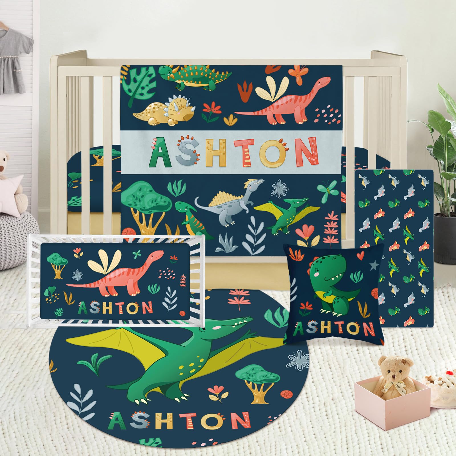 Customized Crib Bedding Set: Nursery Matching Set with Personalized Name  and Printed Theme Soft and Safe Piece Crib Set for Baby Boys Girls