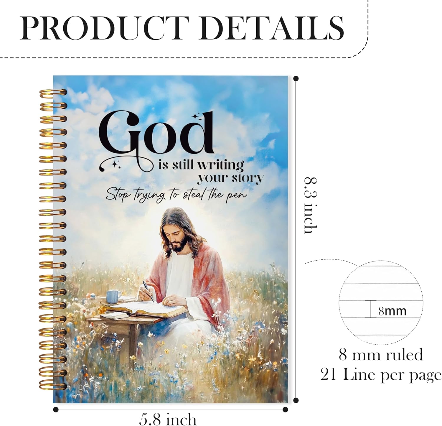 Jesus Christian Spiral Notebook, God Is Still Writing Your Story Bible Verse Journal, Jesus Gifts for Women Men, Church Notes Notebook, Religious Prayer Journal for Woman, 5.5x8.3 - Image 6