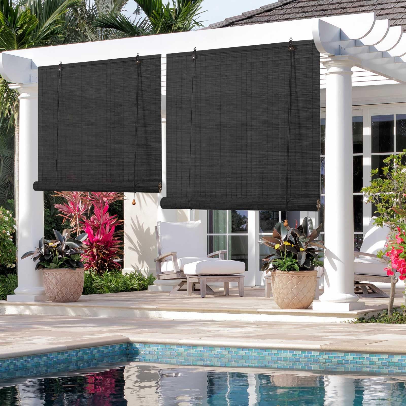 Black Outdoor Bamboo Blind 80% Blackout Bamboo Blinds for Windows Shutters Kitchen Roman Roller Blinds 50 60 80 90 100 110 120 140 150 160cm Wide Light Filtering Privacy for Patio Porch(W110xH220cm)