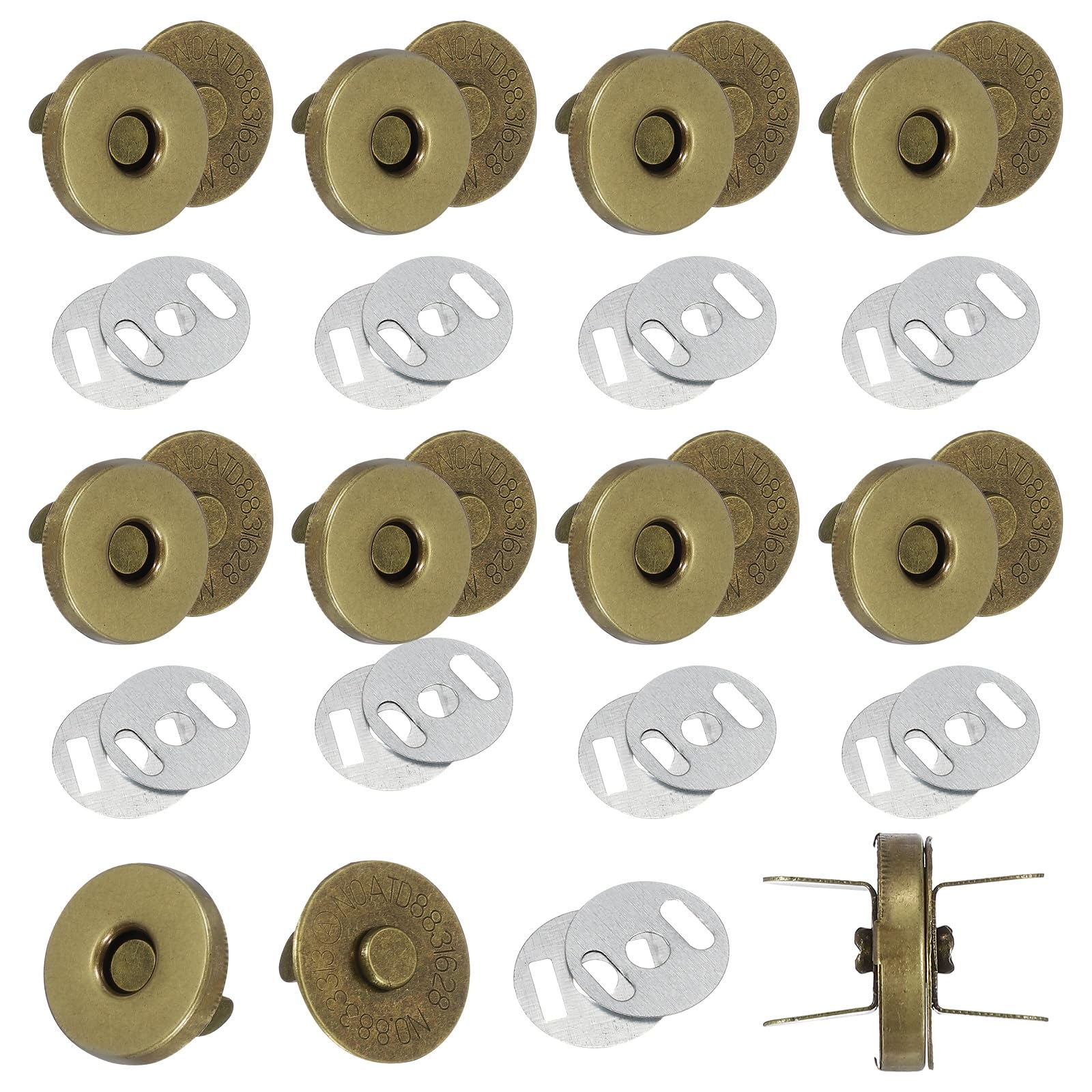 sourcing map 20 Sets Magnetic Snap Buttons, 18 mm Round Snaps Closures with Washer, Clasp Buttons Fasteners for Sewing Leather Purse Clothes DIY Craft, Bronze