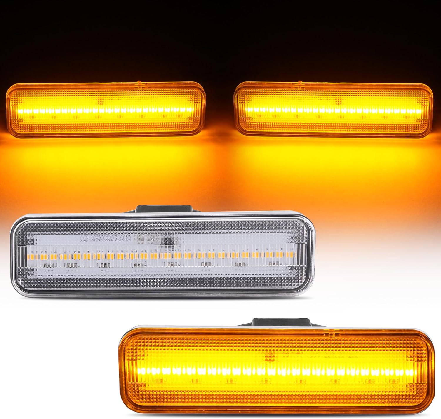 HECASA LED Side Marker Lights Compatible with 1978-1987 Chevrolet Chevy El Camino Malibu GMC Caballero Front Bumper Signal Lamps Replacement for 929986 (2Pcs Clear Lens Amber Light)