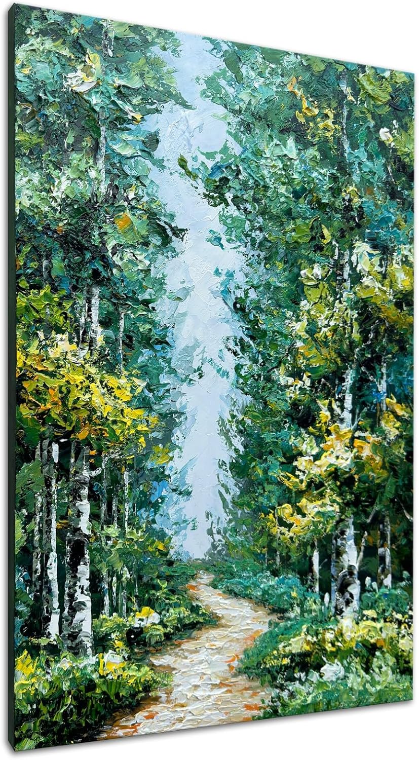 Alenoss Hand Painted Oil Painting on Canvas, Abstract Forest Landscape Painting, 28x40 inches, Green Artwork for Living Room Bedroom