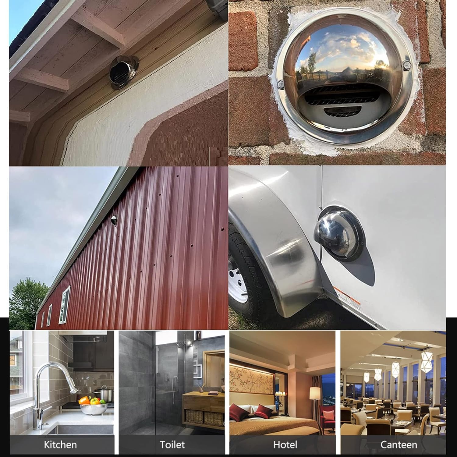 HErtL Accessories,Vent Cap Wall Round Exhaust Hood Spherical Air Valve Grill Cover, Round Soffit Air Vent 2"-12" Dryer Vent Cover Stainless Steel, with Screen Mesh, Weatherproof Outlet Cove