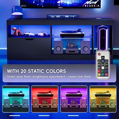 Miniatura 2 de Homall Soporte LED para TV de 65 pulgadas, moderno centro de entretenimiento con luces LED y armarios de alto brillo, mesa consola de gabinete de TV