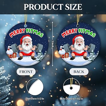 Merry Fitmas Santa Weightlifting Christmas Ornament Ceramic – Funny Fitness Gym Holiday Tree Decoration Gift for Men Women - Gift for Family, Friend